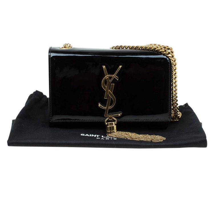 Pre Owned Saint Laurent Paris Black Patent Leather Small Tassel Crossbody Bag