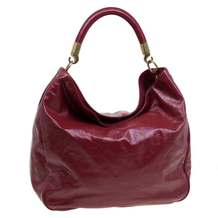 Pre Owned Saint Laurent Paris Burgundy Patent Leather Roady Hobo