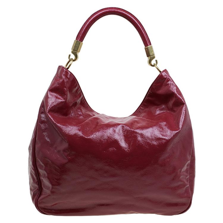 Pre Owned Saint Laurent Paris Burgundy Patent Leather Roady Hobo