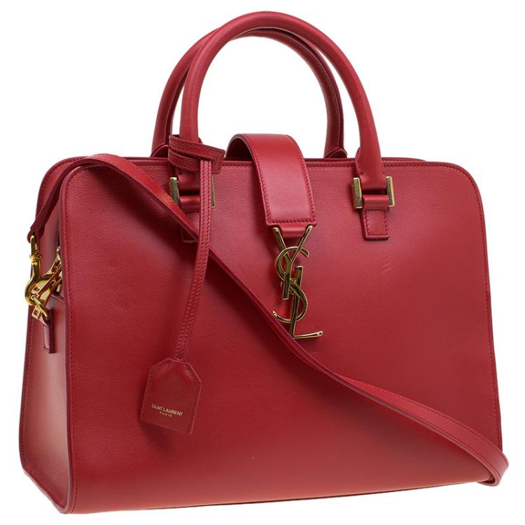 Pre Owned Saint Laurent Paris Red Leather Small Cabas Monogram Top Handle Bag