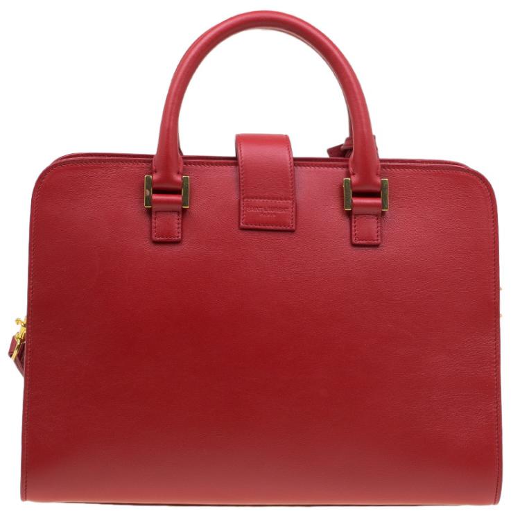 Pre Owned Saint Laurent Paris Red Leather Small Cabas Monogram Top Handle Bag