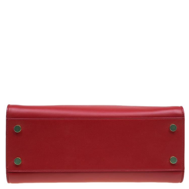 Pre Owned Saint Laurent Paris Red Leather Small Cabas Monogram Top Handle Bag