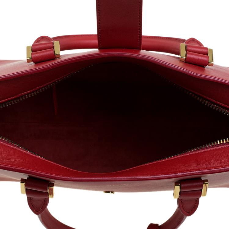 Pre Owned Saint Laurent Paris Red Leather Small Cabas Monogram Top Handle Bag