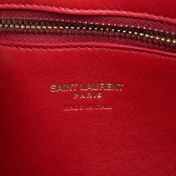 Pre Owned Saint Laurent Paris Red Leather Small Cabas Monogram Top Handle Bag