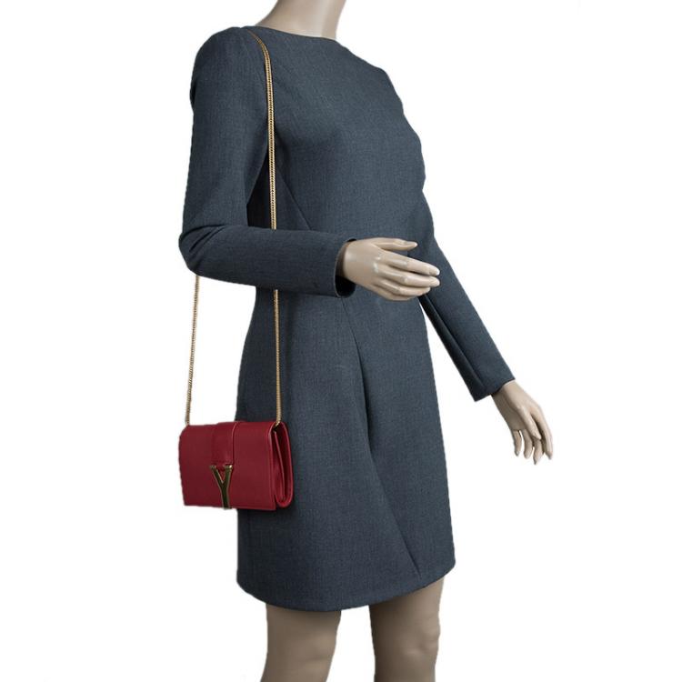 Pre Owned Saint Laurent Red Leather Mini ChYc Crossbody Bag