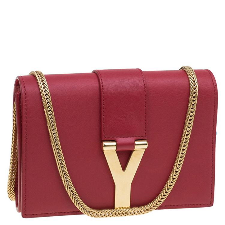 Pre Owned Saint Laurent Red Leather Mini ChYc Crossbody Bag