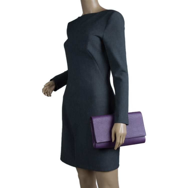 Pre Owned Saint Laurent Paris Purple Leather Large Chyc Clutch