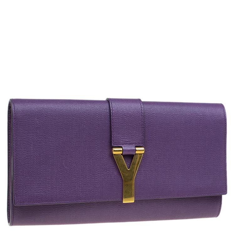 Pre Owned Saint Laurent Paris Purple Leather Large Chyc Clutch