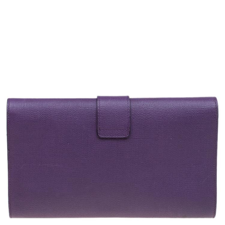 Pre Owned Saint Laurent Paris Purple Leather Large Chyc Clutch