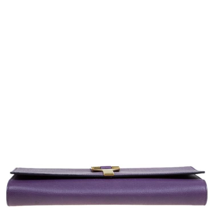 Pre Owned Saint Laurent Paris Purple Leather Large Chyc Clutch