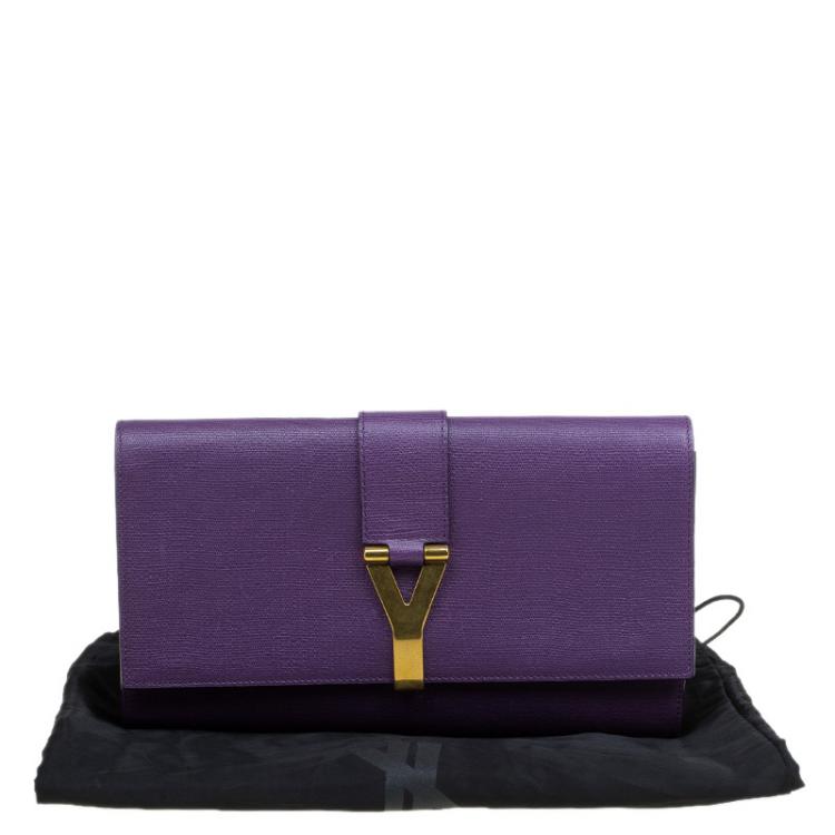 Pre Owned Saint Laurent Paris Purple Leather Large Chyc Clutch
