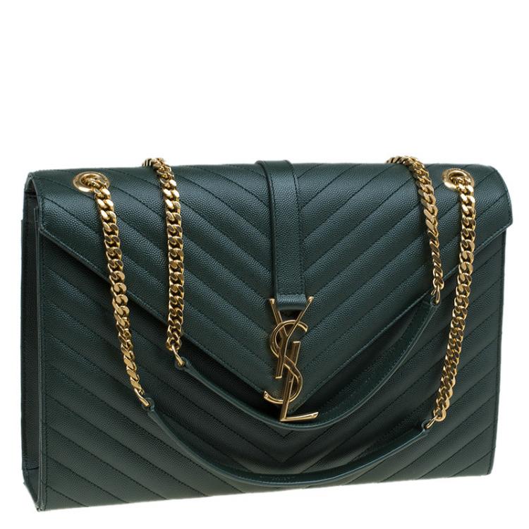 مملوكة مسبقًا Saint Laurent Paris Green Matelasse Leather Large Cassandre Flap Bag