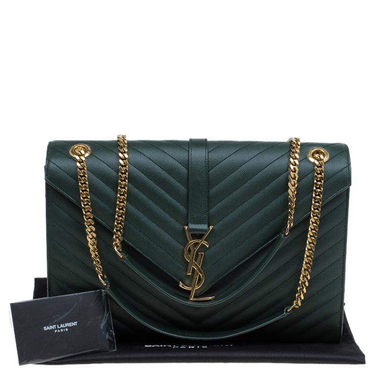 مملوكة مسبقًا Saint Laurent Paris Green Matelasse Leather Large Cassandre Flap Bag