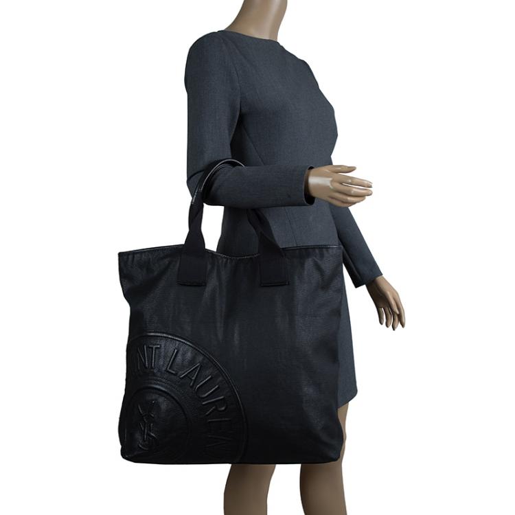 Pre Owned Saint Laurent Paris Black Leather Logo Patch Tote