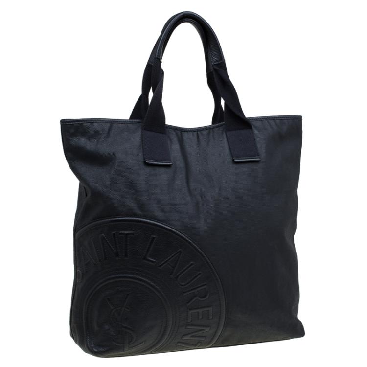 Pre Owned Saint Laurent Paris Black Leather Logo Patch Tote