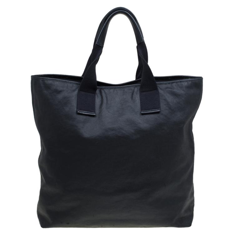 Pre Owned Saint Laurent Paris Black Leather Logo Patch Tote