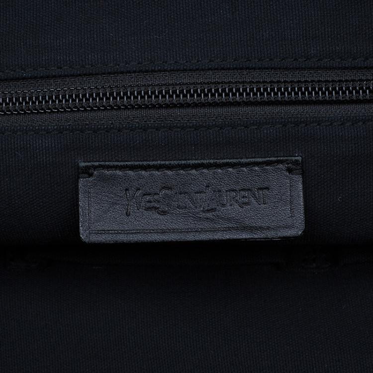 Pre Owned Saint Laurent Paris Black Leather Logo Patch Tote