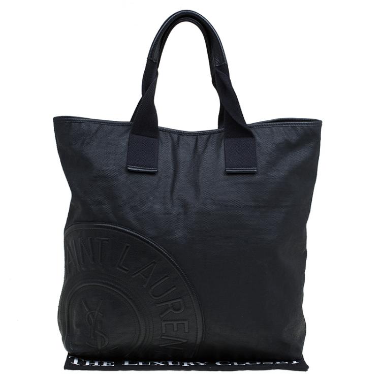 Pre Owned Saint Laurent Paris Black Leather Logo Patch Tote