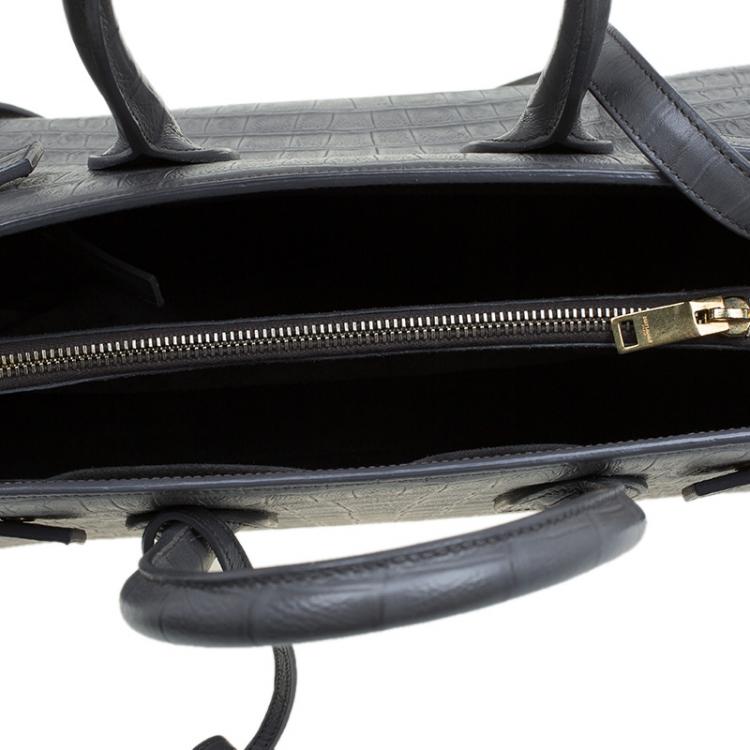 Pre Owned Saint Laurent Paris Grey Croc Embossed Leather Small Classic Sac De Jour Tote