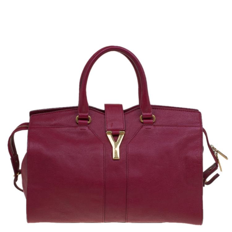 Pre Owned Saint Laurent Paris Red Leather Medium Cabas Chyc Satchel