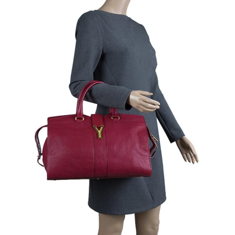 Pre Owned Saint Laurent Paris Red Leather Medium Cabas Chyc Satchel
