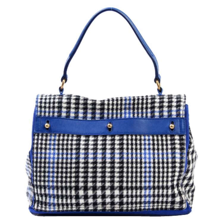 Pre Owned Saint Laurent Paris Houndstooth Wool/Leather Large Muse Two Top Handle Bag