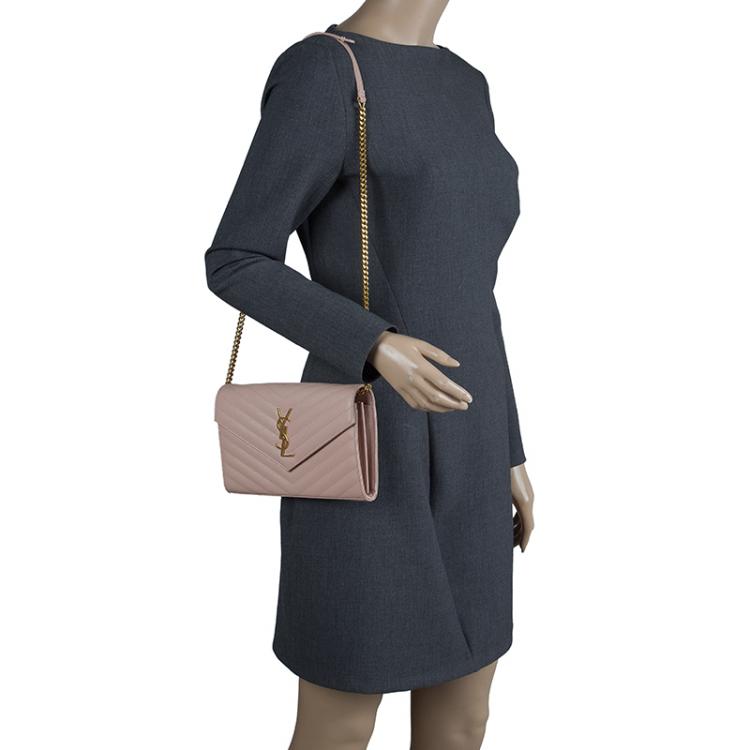 Pre Owned Saint Laurent Paris Pink Matelasse Leather Shoulder Bag