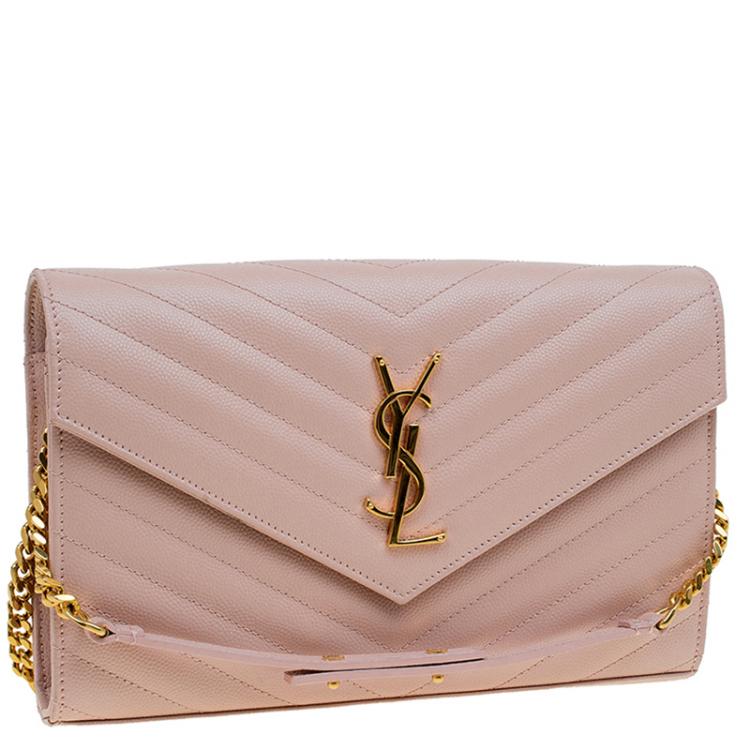 Pre Owned Saint Laurent Paris Pink Matelasse Leather Shoulder Bag