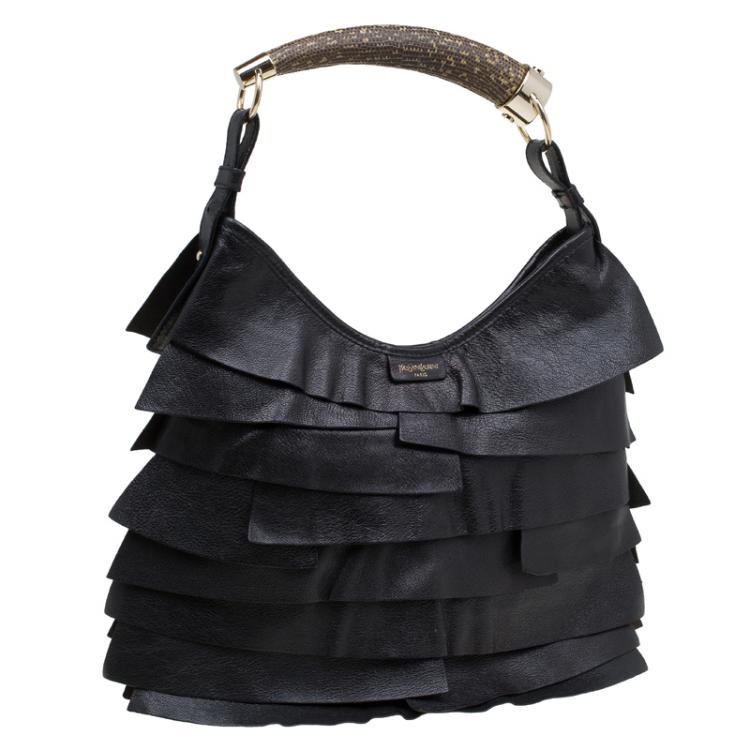 Pre Owned Saint Laurent Paris Black Leather St.Tropez Horn Hobo
