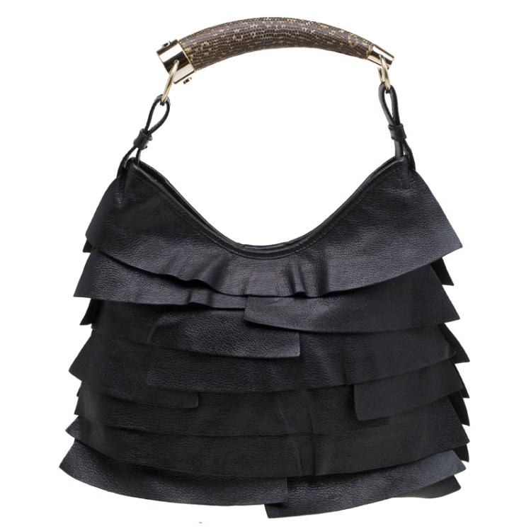 Pre Owned Saint Laurent Paris Black Leather St.Tropez Horn Hobo