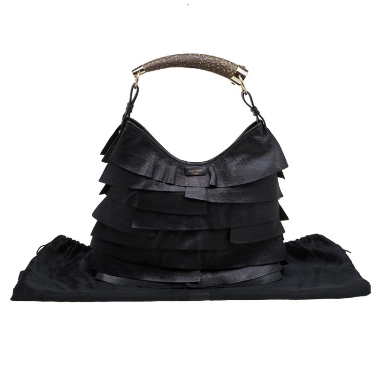 Pre Owned Saint Laurent Paris Black Leather St.Tropez Horn Hobo