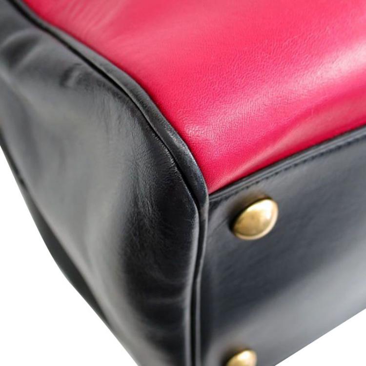 Pre Owned Saint Laurent Paris Black and Red Leather Bo Duffle Bag
