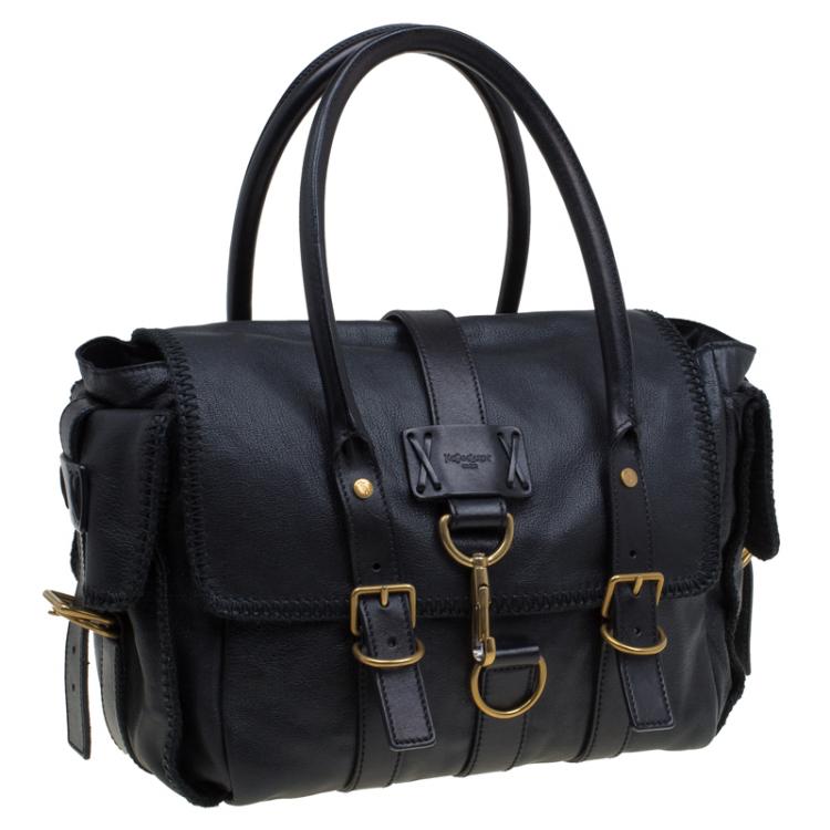 Pre Owned Saint Laurent Paris Black Leather Satchel