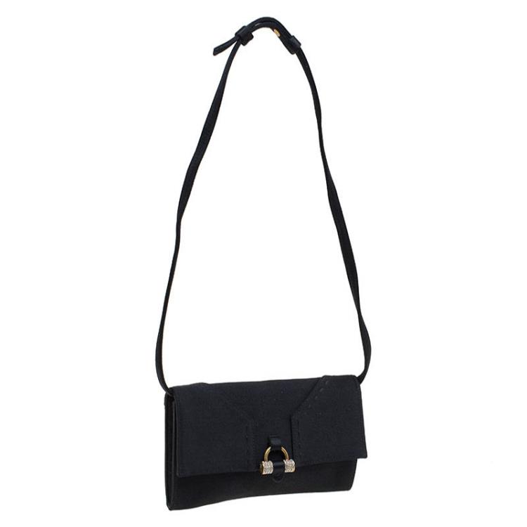 Pre Owned Saint Laurent Paris Black Satin Muse Travel Clutch