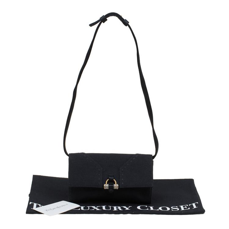 Pre Owned Saint Laurent Paris Black Satin Muse Travel Clutch