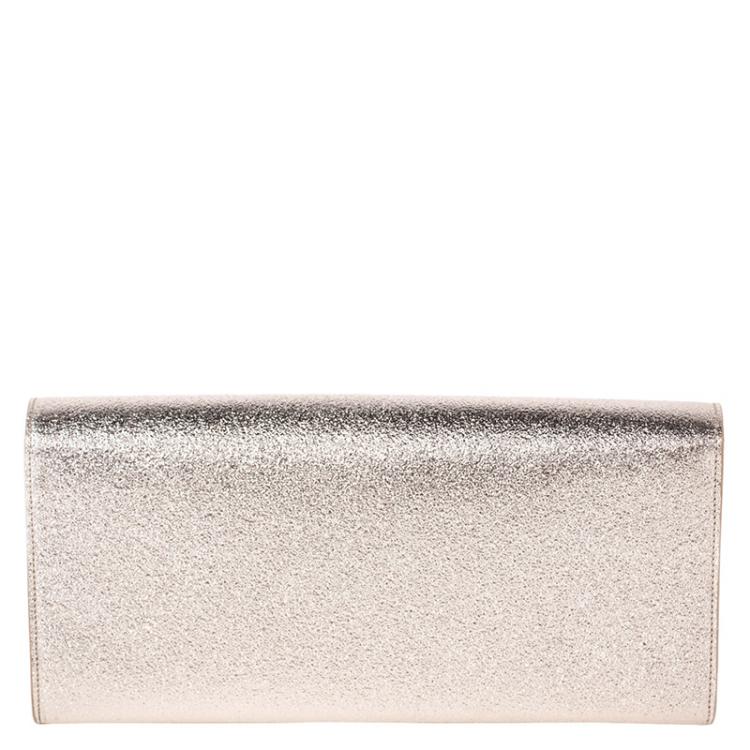 Pre Owned Saint Laurent Paris Metallic Leather Monogram Clutch