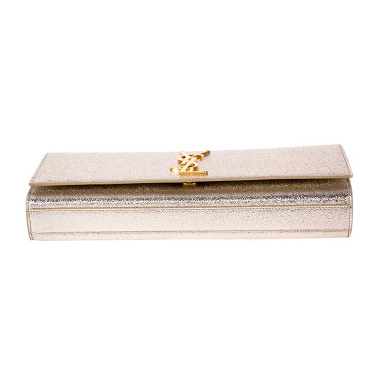 Pre Owned Saint Laurent Paris Metallic Leather Monogram Clutch