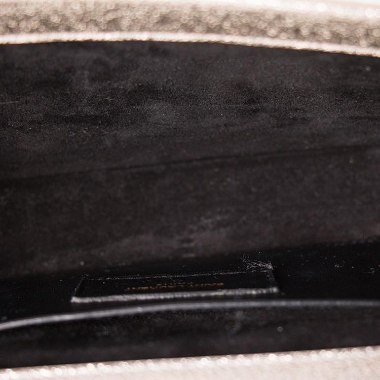 Pre Owned Saint Laurent Paris Metallic Leather Monogram Clutch