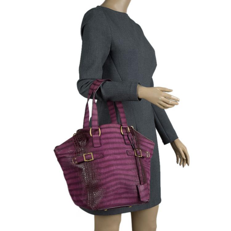 Pre Owned Saint Laurent Paris Purple Croc Embossed Leather Small Downtown Tote