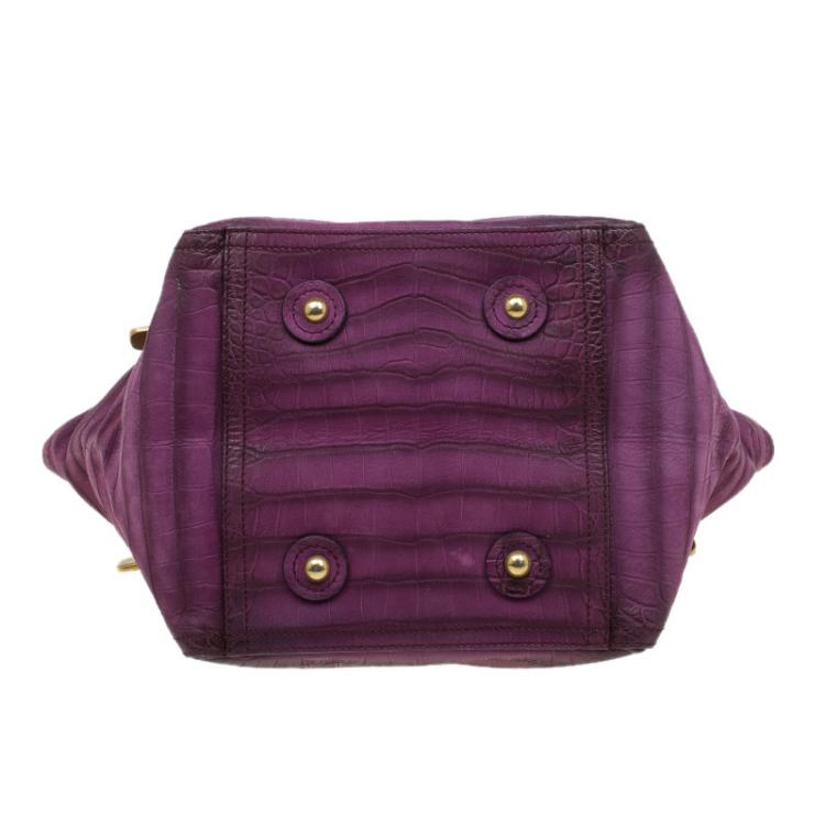 Pre Owned Saint Laurent Paris Purple Croc Embossed Leather Small Downtown Tote