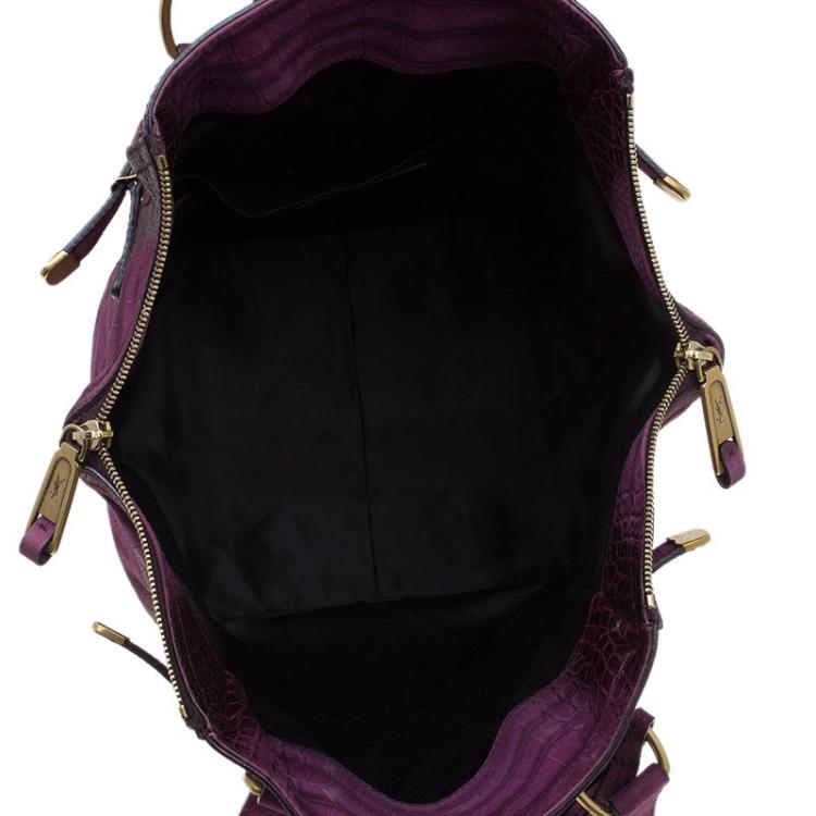 Pre Owned Saint Laurent Paris Purple Croc Embossed Leather Small Downtown Tote