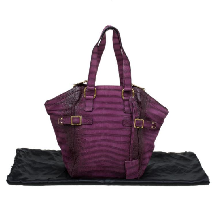 Pre Owned Saint Laurent Paris Purple Croc Embossed Leather Small Downtown Tote