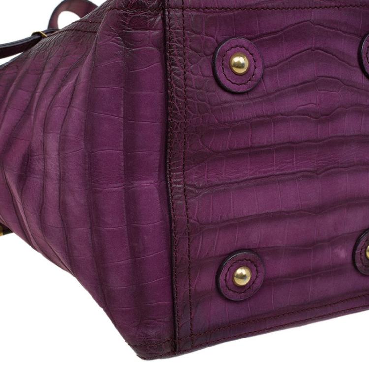 Pre Owned Saint Laurent Paris Purple Croc Embossed Leather Small Downtown Tote