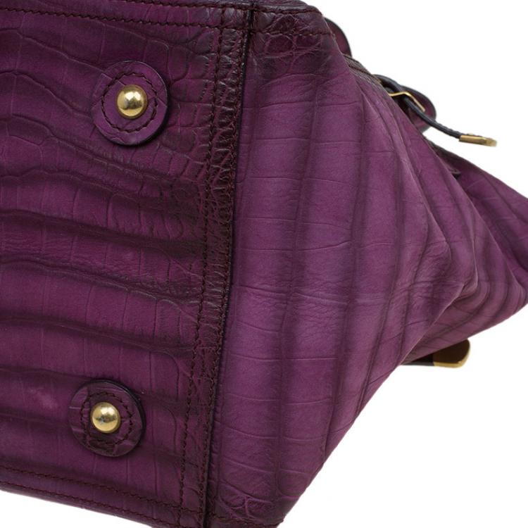 Pre Owned Saint Laurent Paris Purple Croc Embossed Leather Small Downtown Tote