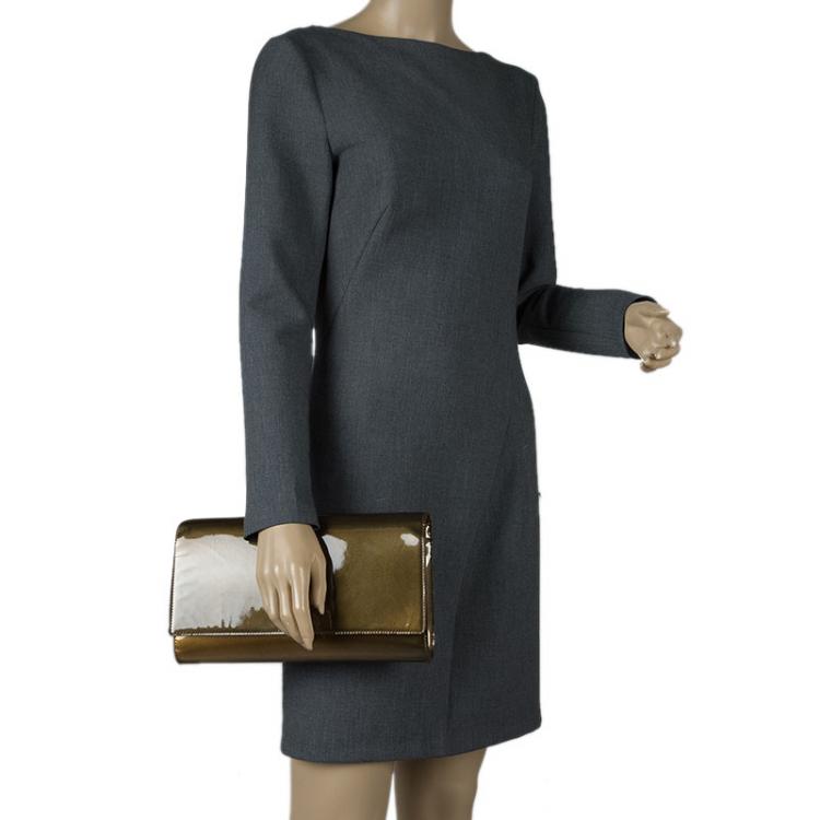 Pre Owned Saint Laurent Paris Bronze Patent Leather Belle De Jour Flap Clutch