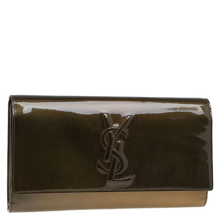 Pre Owned Saint Laurent Paris Bronze Patent Leather Belle De Jour Flap Clutch