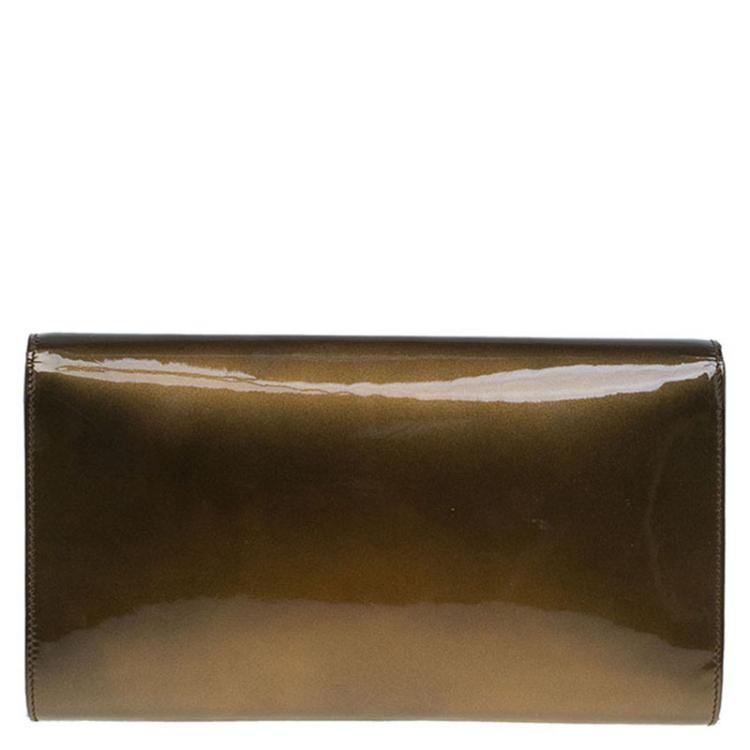 Pre Owned Saint Laurent Paris Bronze Patent Leather Belle De Jour Flap Clutch