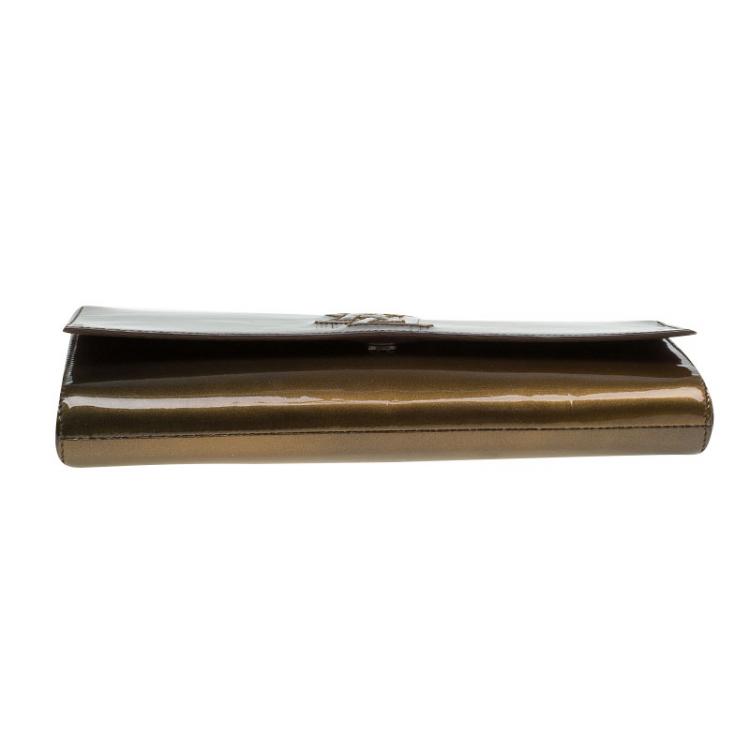 Pre Owned Saint Laurent Paris Bronze Patent Leather Belle De Jour Flap Clutch