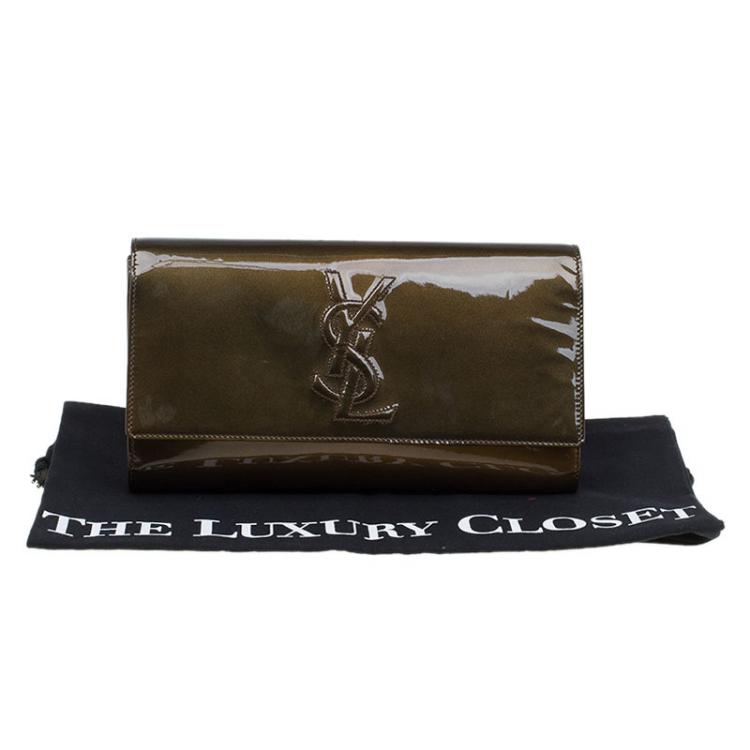 Pre Owned Saint Laurent Paris Bronze Patent Leather Belle De Jour Flap Clutch