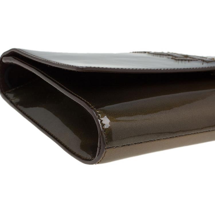 Pre Owned Saint Laurent Paris Bronze Patent Leather Belle De Jour Flap Clutch